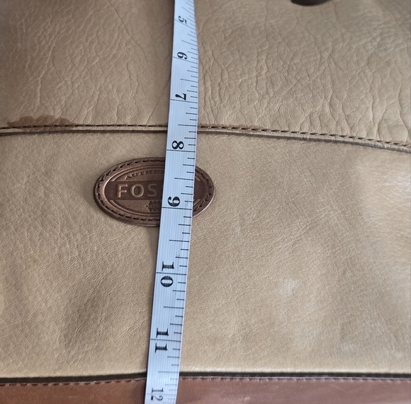 Fossil Zoey Leather Tote Shoulder HandBag Tan Brown Women Large Logo - Picture 7 of 15